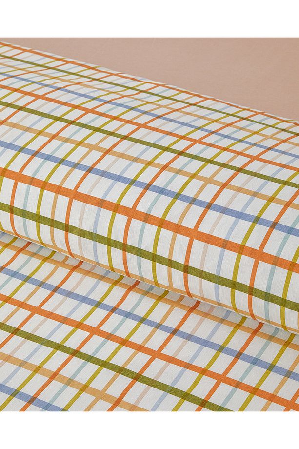 Color Grid Kolay Ütülenir Tek Kişilik Nevresim Takımı 160x220 cm Turuncu-yeşil - 4