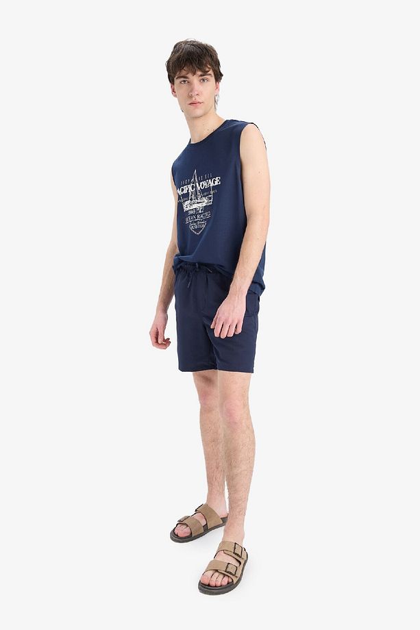 Regular Fit Kısa Boy Cepli File Astarlı Beli Bağcıklı Düz Hafif Kumaş Deniz Şortu E5133axns - 2
