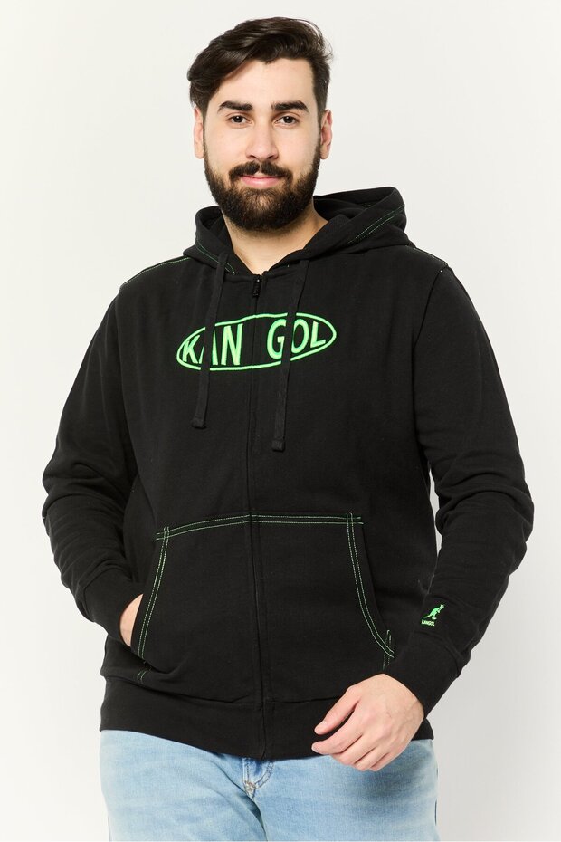 Men Embroidered Logo Long Sleeves Hooded Sweatshirt, Black