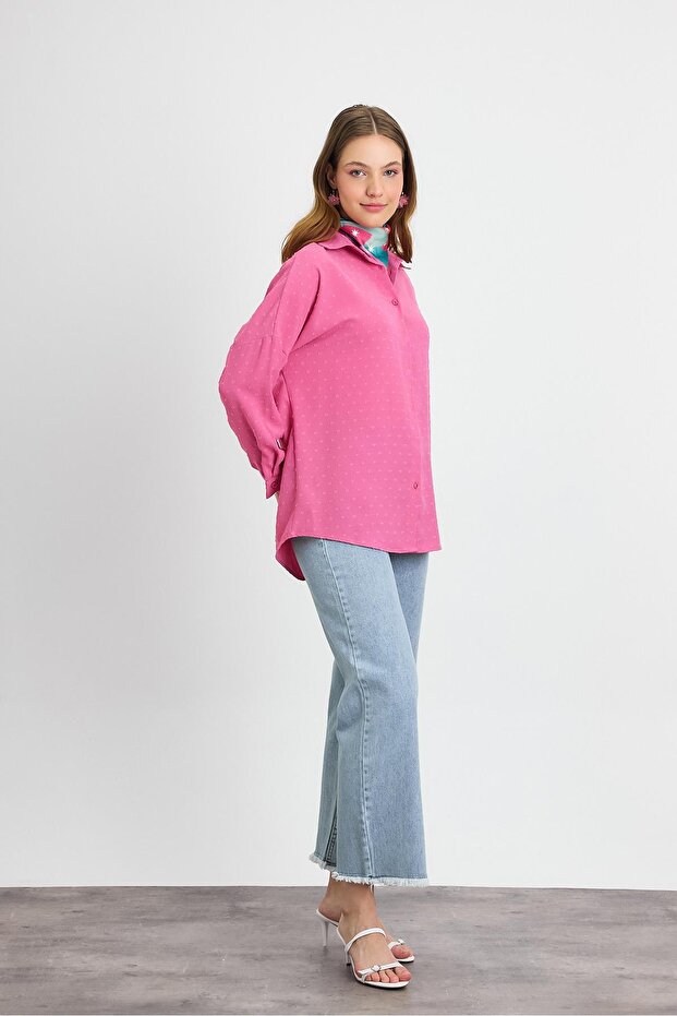 قميص فضفاض منقوش - وردي 4635A - 2