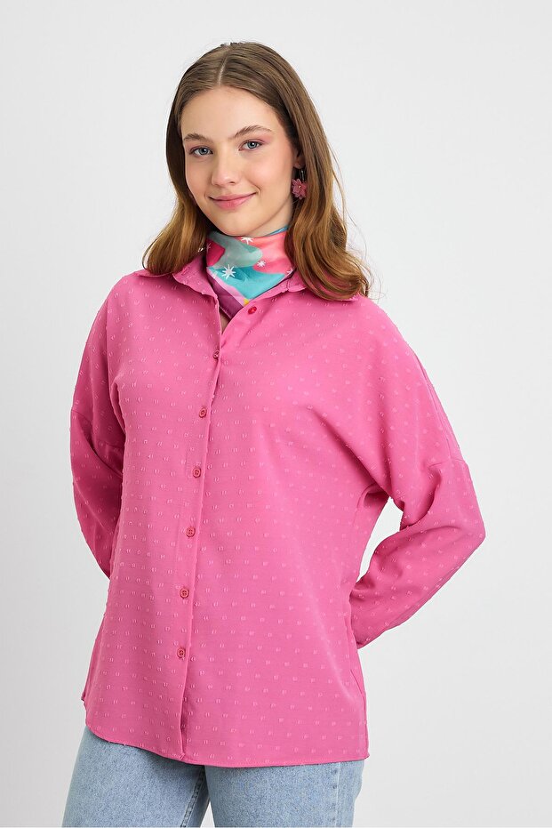 قميص فضفاض منقوش - وردي 4635A - 8