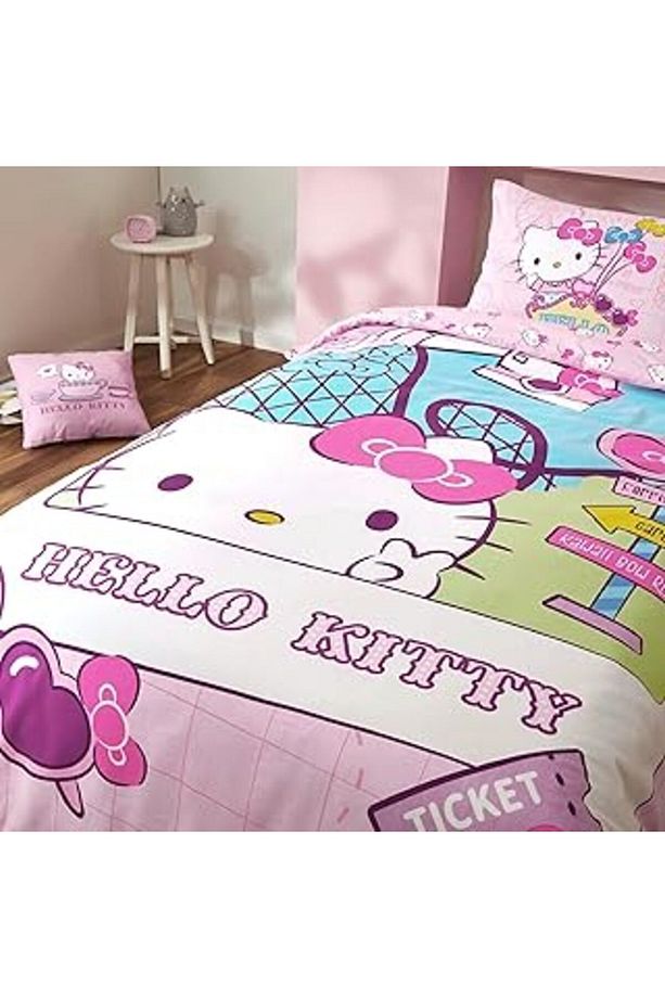 Taç Lisanslı Pamuk Hello Kıtty Travel Nevresim Takımı Çok Renkli Tek Kişilik - 1