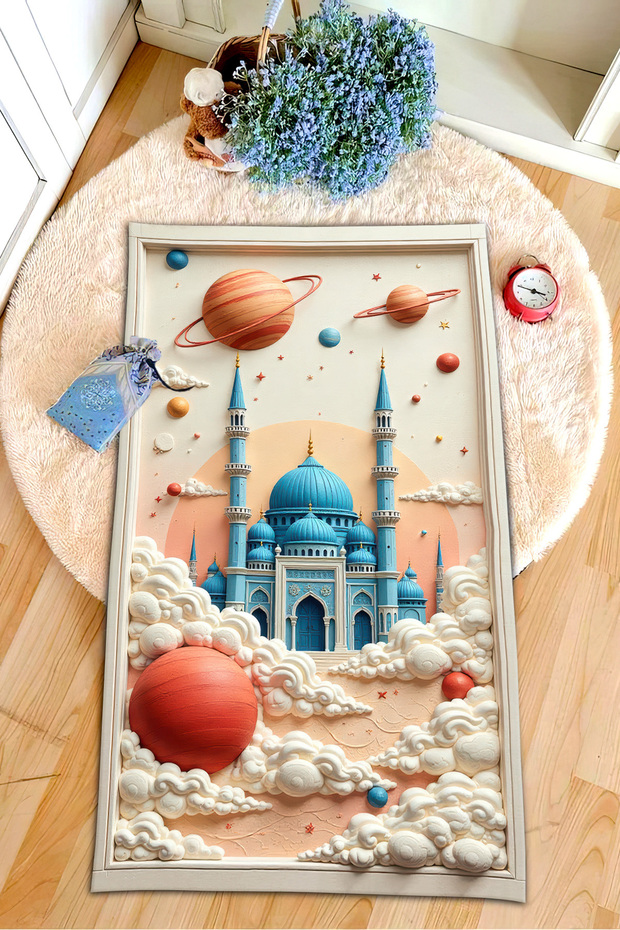 Digital Printed Non-Slip Base Artificial Intelligence Design Educational Small Child Prayer Mat Prayer Mat 60 X 100