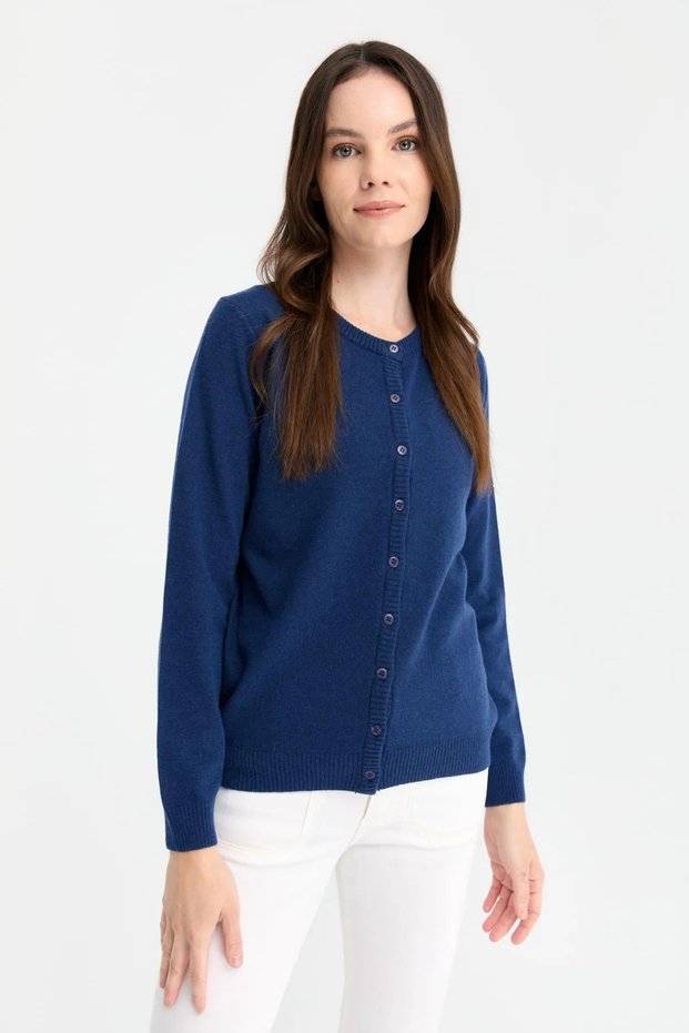 Women's Crew Neck Knitwear Wool Cardigan 21031 Indigo