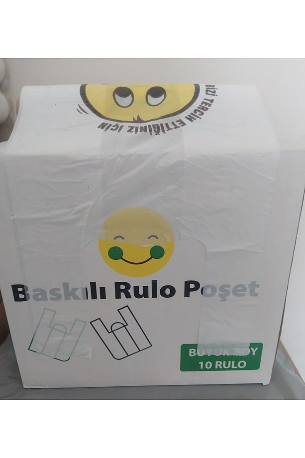 3 ADET Büyükboy Gülenyüz Baskılı Rulo Poşet Market Manav Atlet Hışır - 2