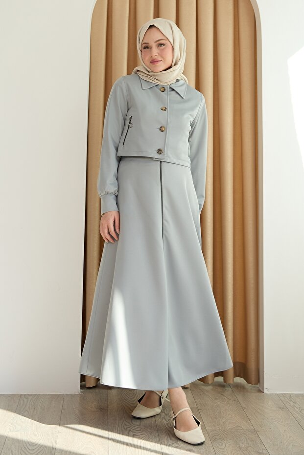 Mint Green Suit with Zipper Pocket Bolero Skirt