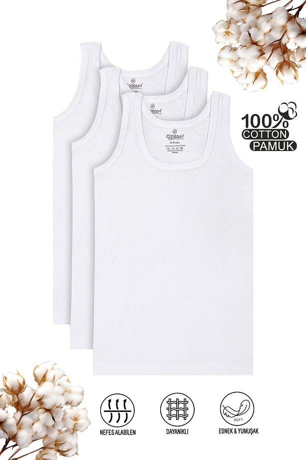 Özkan 0801 3'lü Paket Erkek Çocuk %100 Pamuklu Ribana Kumaş Esnek Rahat Atlet - 1