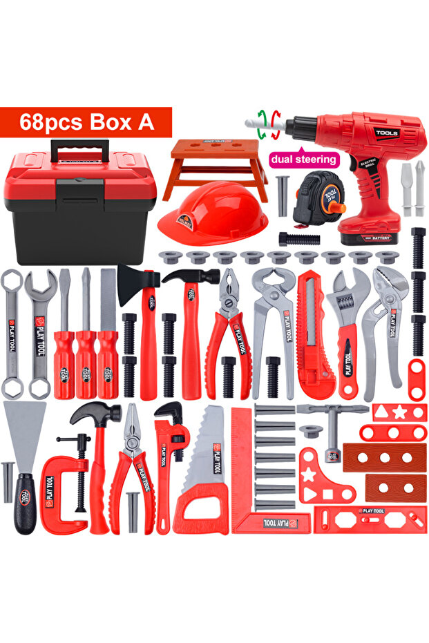 68pcs box A Children's Tool Set with Electric Toy Drill Kids Power Construction Toy Pretend Play Toy