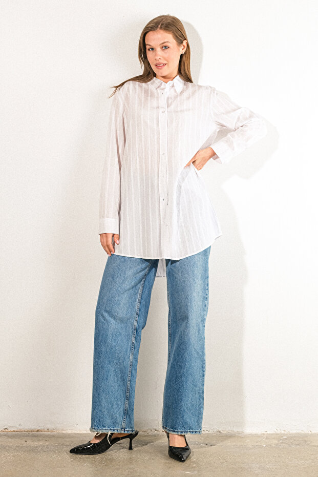 Striped Cotton Fabric Oversize Women's Shirt