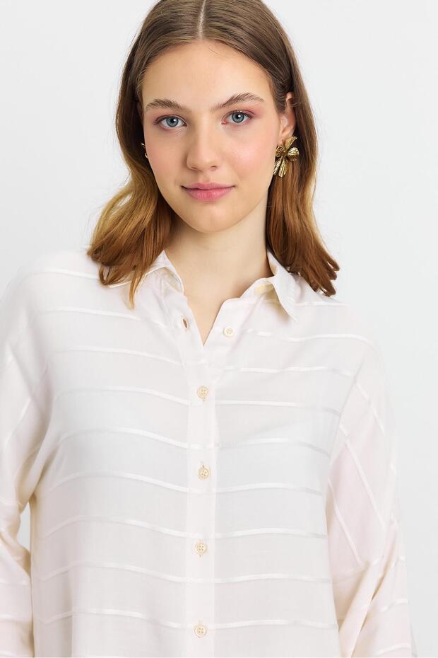 Prugasto Ležerna košulja - bež - 4