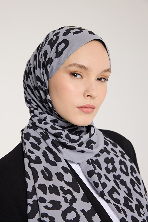 شال بيور تون - نمط الفهد - فضي - أسود - 3