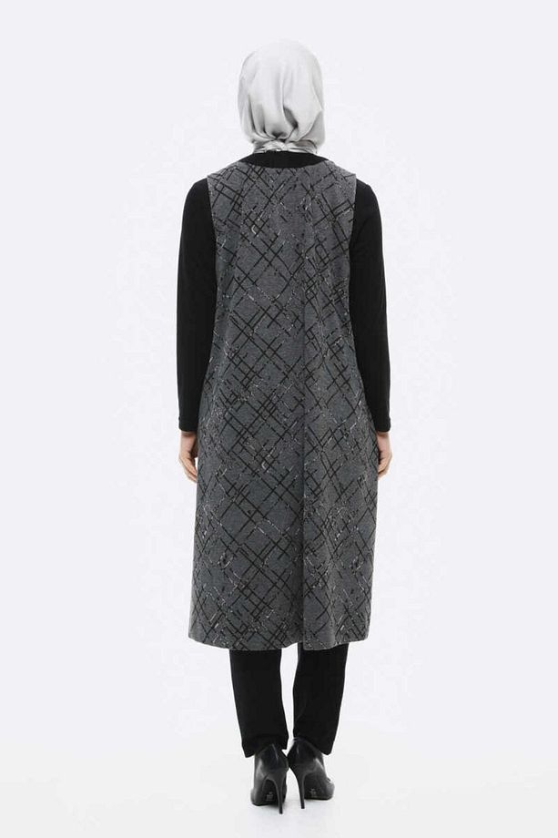 Uzun Kollu Tunik- Desenli Yelek Twinset - 5