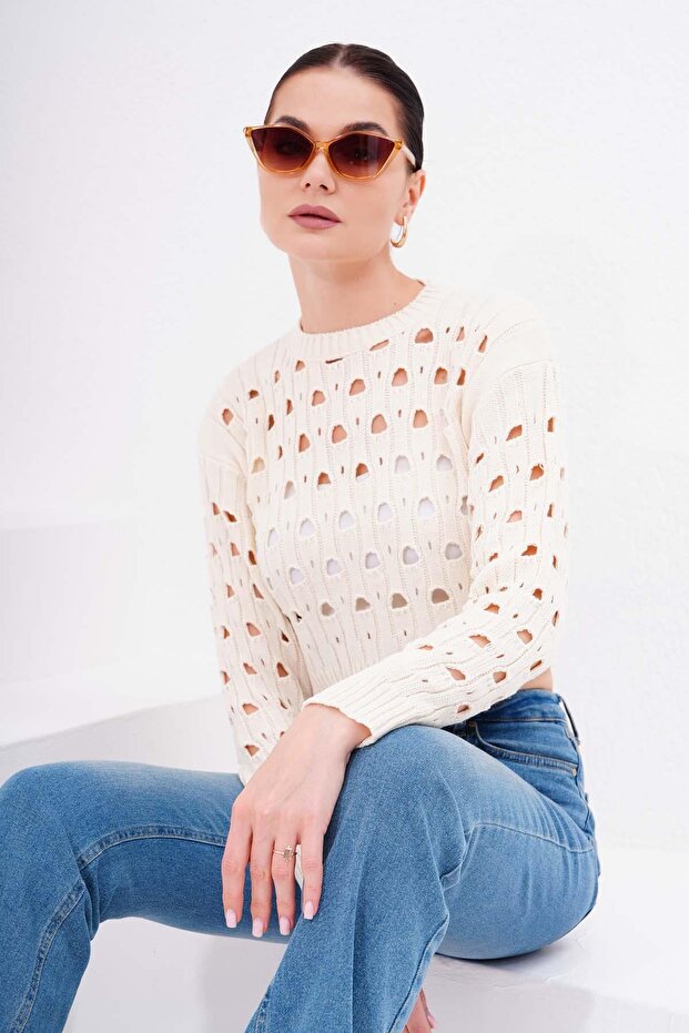 Kadın File Triko Örme Kazak 245141 - - 1