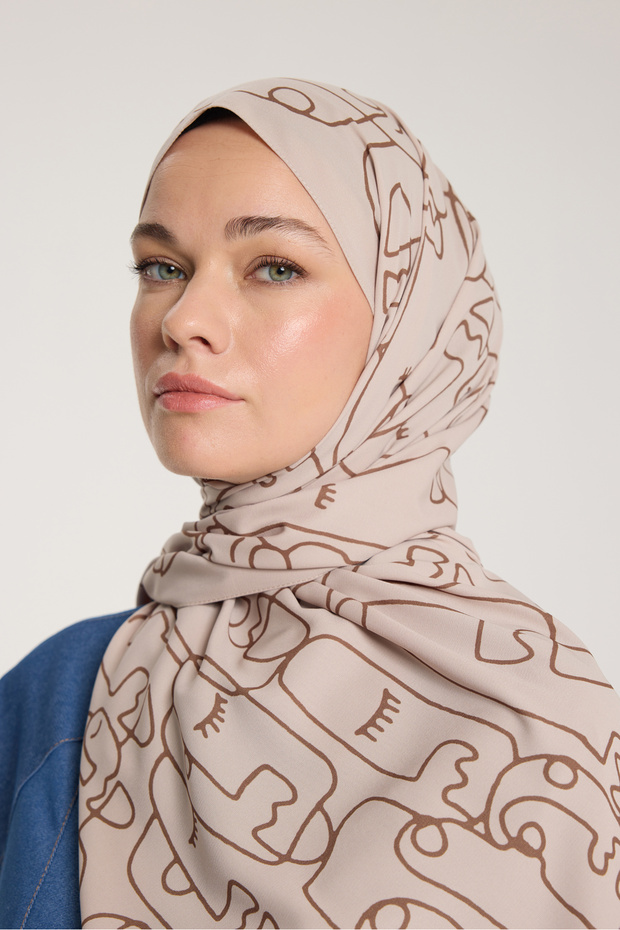 Pure Tone Shawl - Marginal Pattern - Stone - Brown