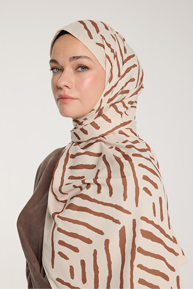 Pure Tone Shawl - V Pattern - Beige - Brown