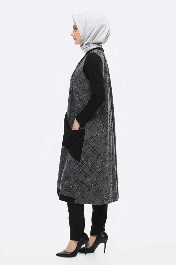 Uzun Kollu Tunik- Desenli Yelek Twinset - 3