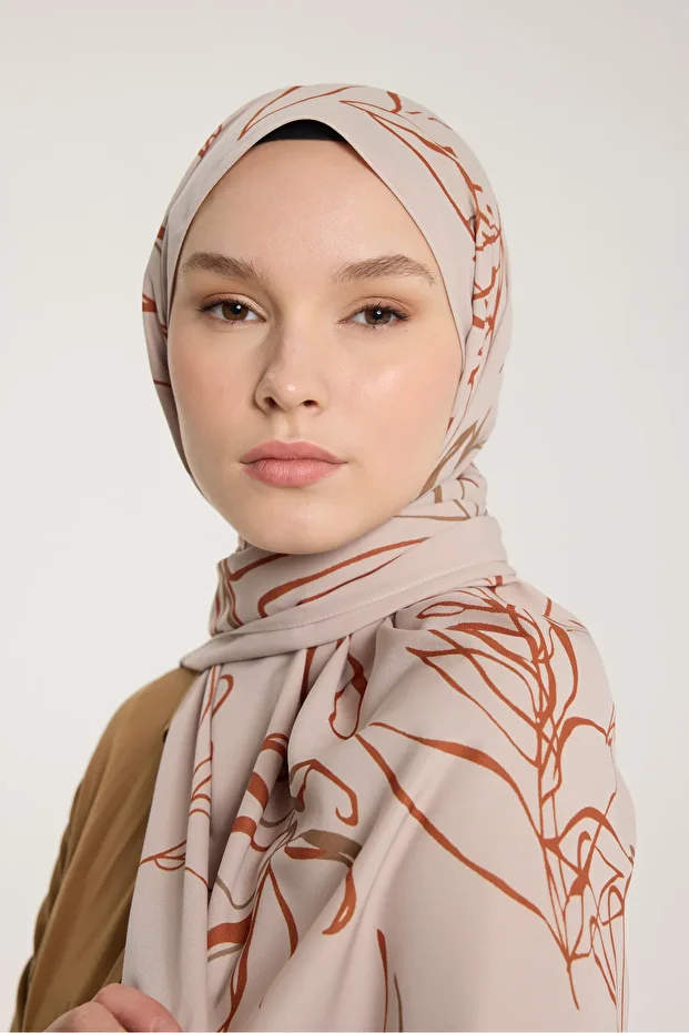 Pure Tone Şal - Yaprak Desen - Taş - Taba - 4