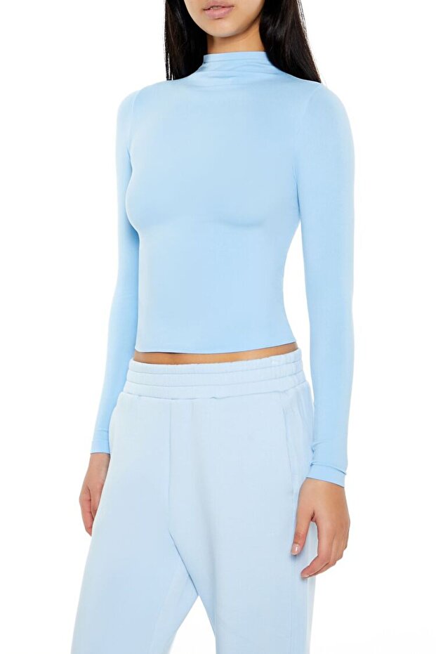 Dikişsiz Dik Yaka Bluz - 1