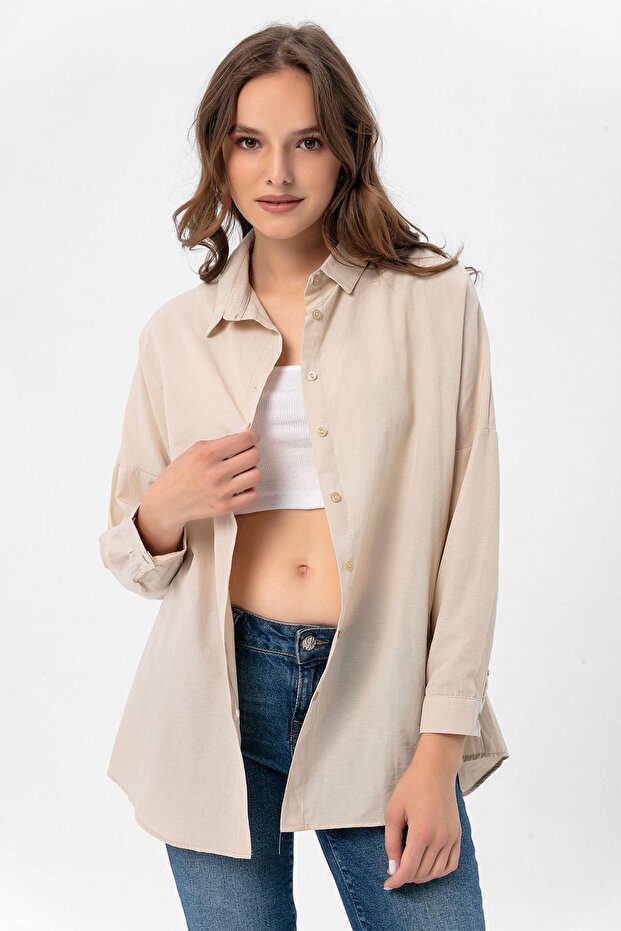 Kadın Oversize Poplik Gömlek 250239 - - 1