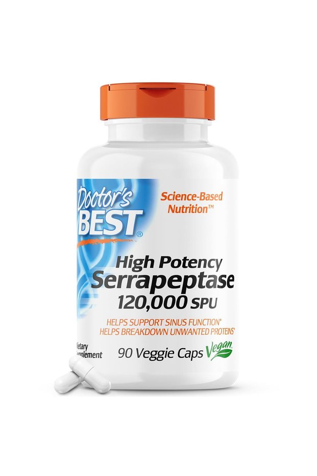 Doctors Best High Potency Serrapeptase, Supports Sinus Health, 120K SPU, Non-GMO, Vegan, 90 Caps