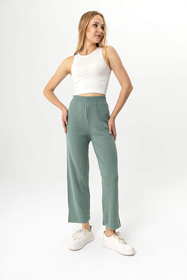 Kadın Fitilli Triko Örme Pantolon - 1