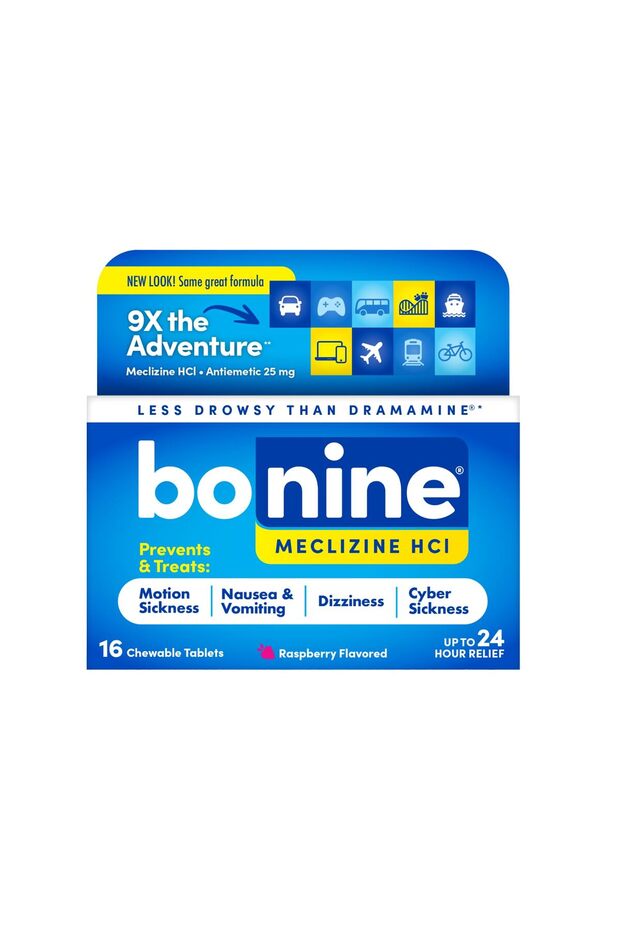 Non-Drowsy Bonine for Motion Sickness Relief - Meclizine HCI 25mg, 16ct Raspberry Chewable Tablets - 1