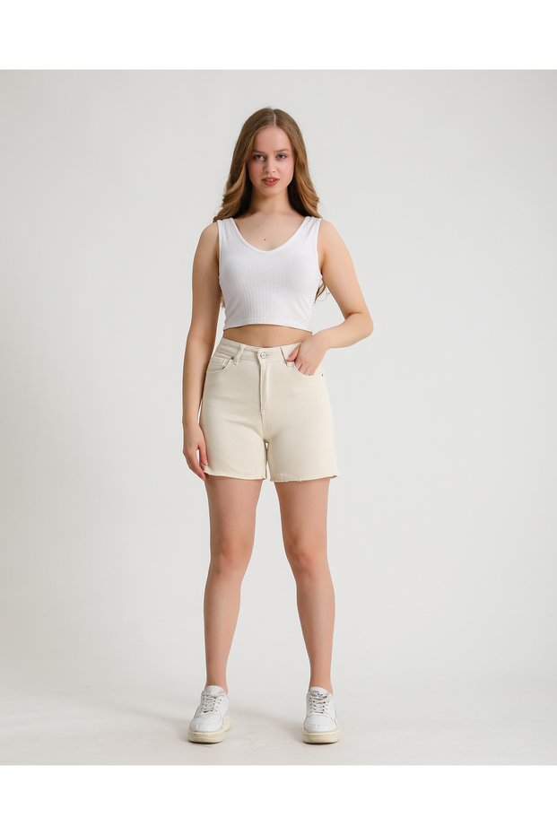 Women's High Waist Beige Shorts