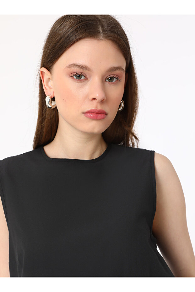 Poplin Kolsuz Basic İçlik Tunik - Siyah - - 4
