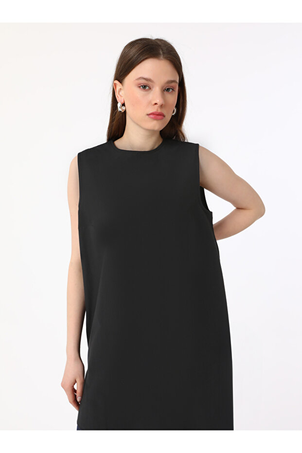 Poplin Kolsuz Basic İçlik Tunik - Siyah - - 3