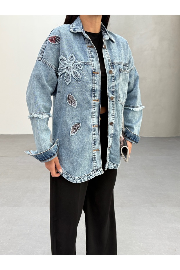 Jachetă de blugi de damă brodata - 1