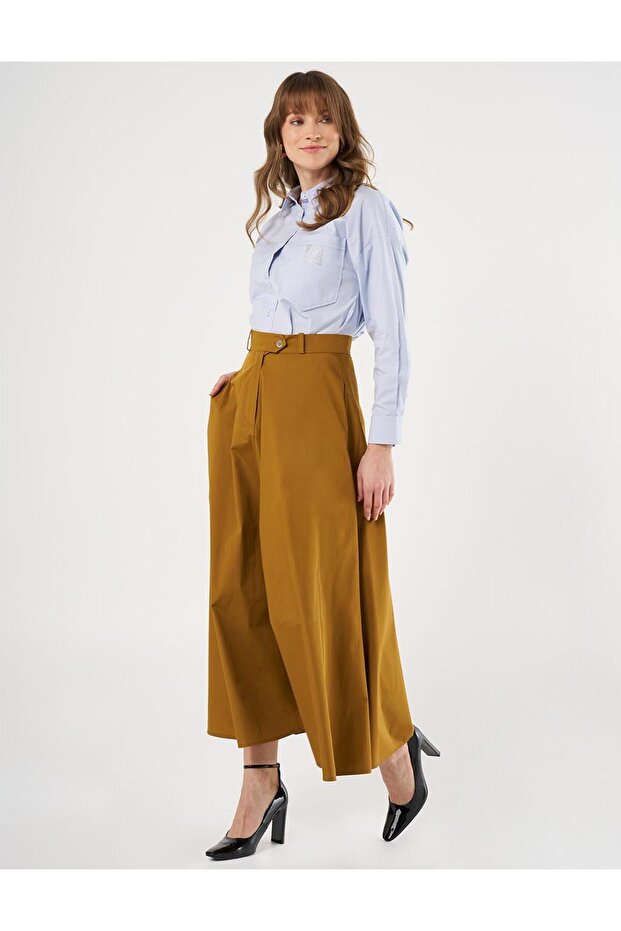 Buttoned Flared Skirt Oliv - 3