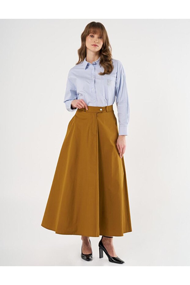 Buttoned Flared Skirt Oliv - 1