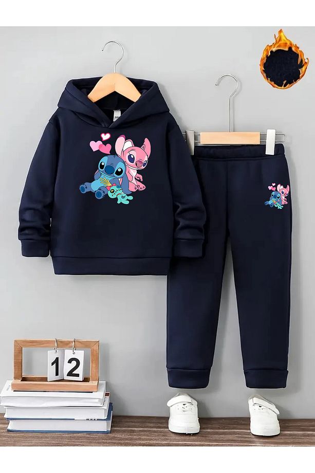 Kışlık Kız Çocuk Eşofman Takımı 5 6 7 8 9 10 11 12 yaş Lilo Stitch - 1