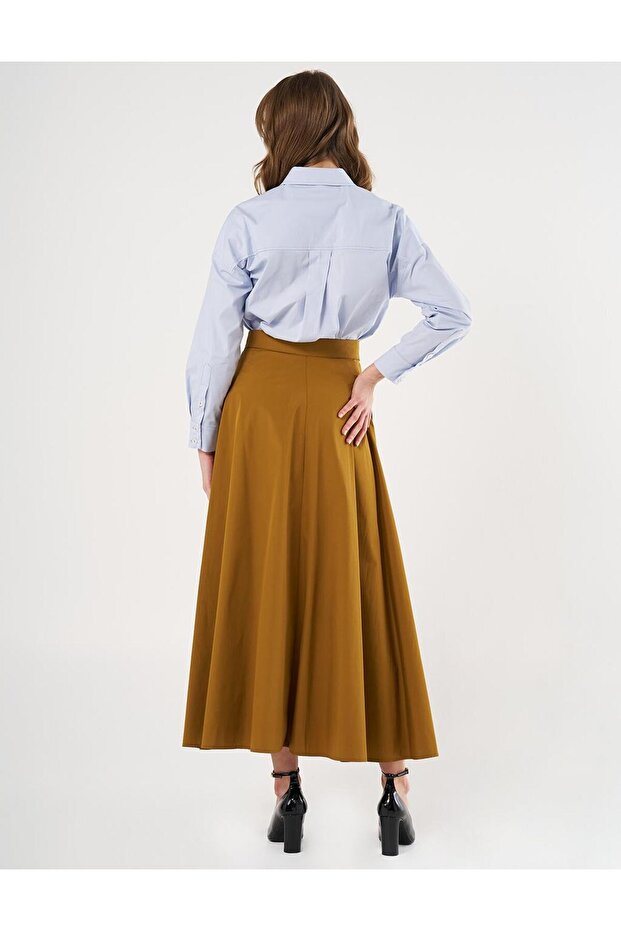 Buttoned Flared Skirt Oliv - 5