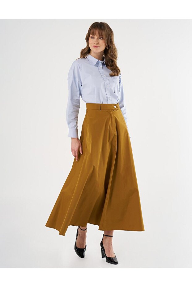 Buttoned Flared Skirt Oliv - 2