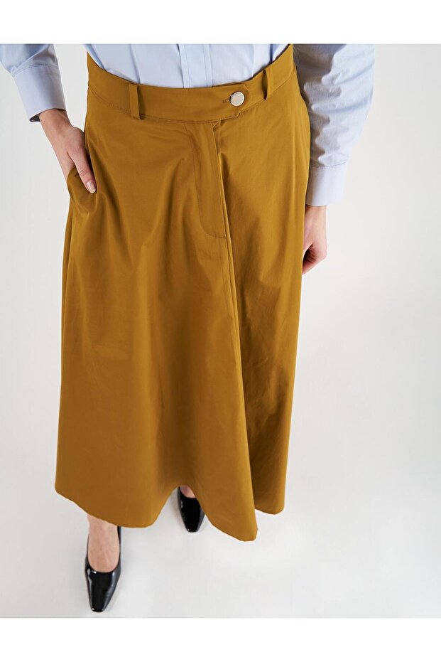 Buttoned Flared Skirt Oliv - 7