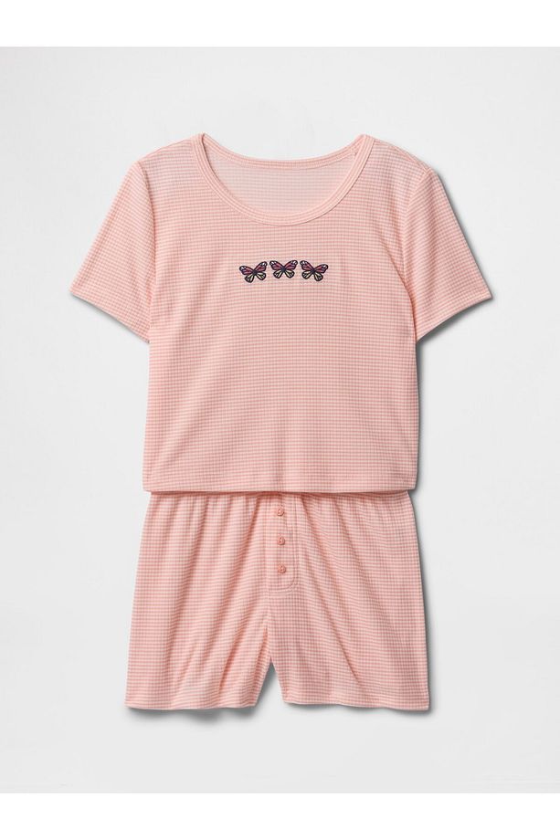 Kız Çocuk Pembe Şort Pijama Takımı - 1