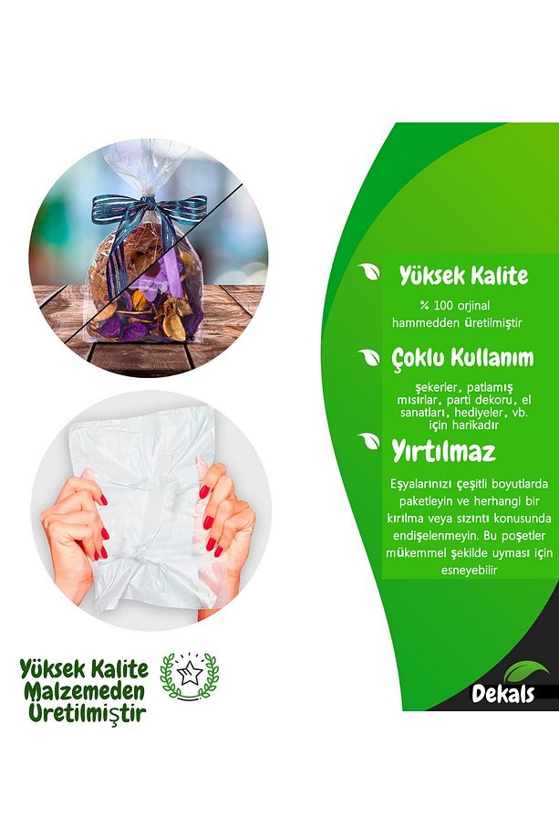 20 Adet 7,5x21 OPP Yan Körüklü Poşet Torba Şeffaf Dayanıklı Gıda Saklama Tazelik koruma Poşeti - 8