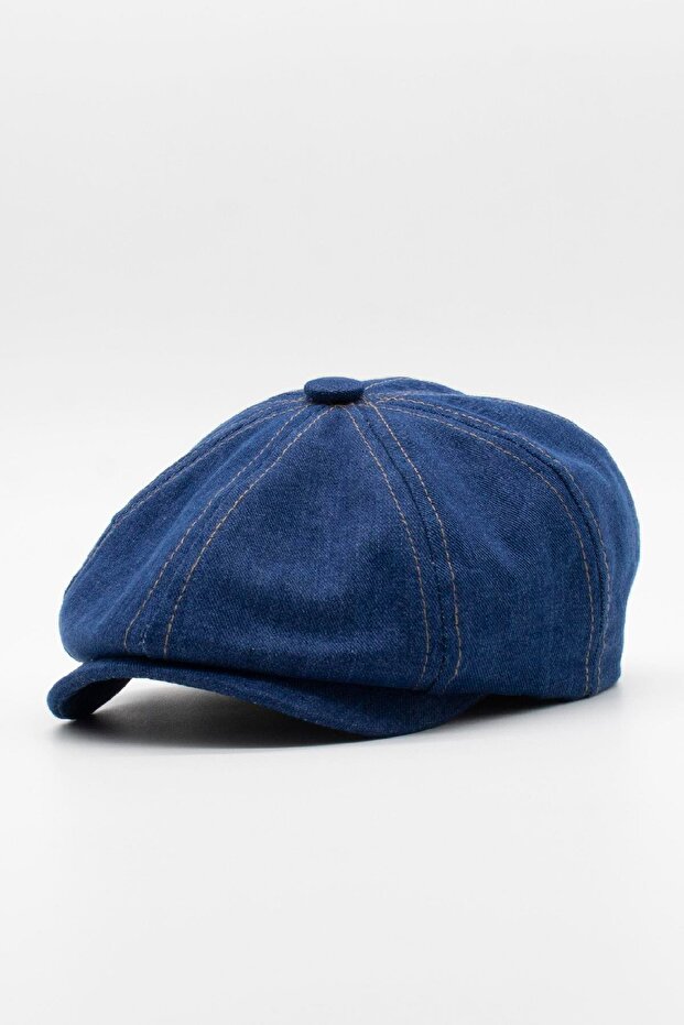 Men's Denim British Newsboy Cap - Dark Blue Denim Hat | Standard Fit/Flexible