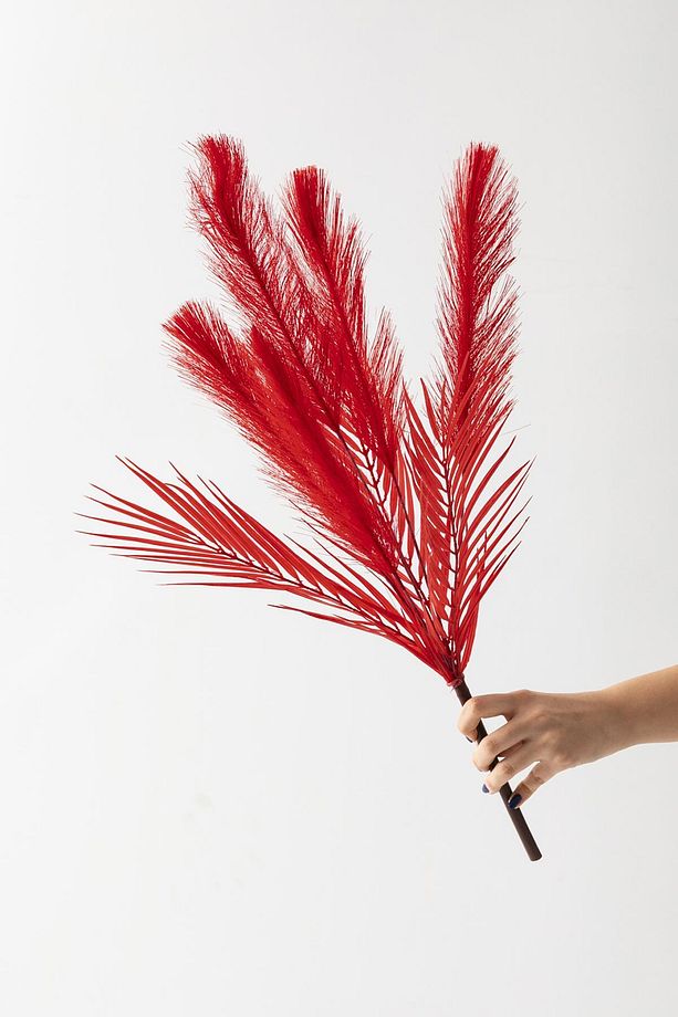 Yapay Tüylü Palmiye Yaprağı 75 Cm 8 Dal Kırmızı - 3