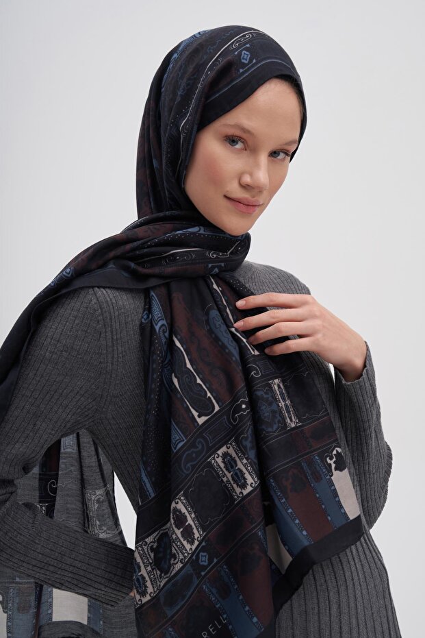 Deep Mavi Early İpek Şal - 5