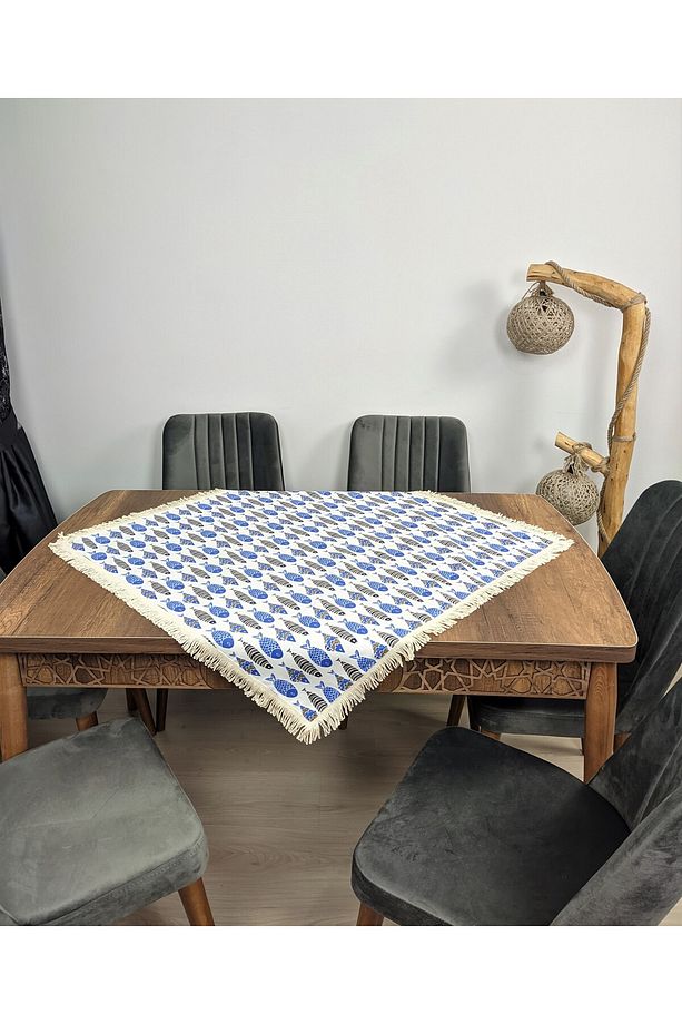 mavi balıklı fiskos dertsiz sıvı geçirmez silinebilir Özellikli masa örtüsü - 3