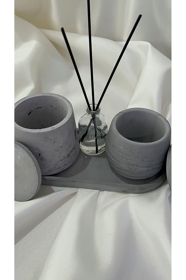 Dekoratif Tepside 4 lü Set oda kokusu + yıldız desen kapaklı kase + tepsi + kapaklı geniş vazo - 3