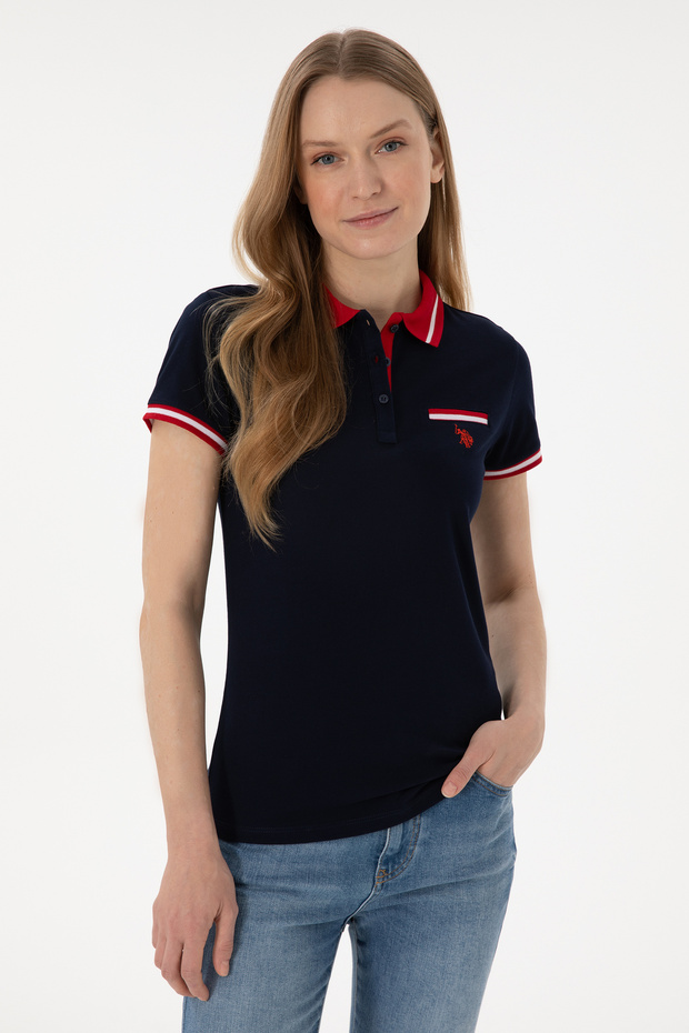 Women's Navy Blue Polo Neck T-Shirt 50305719-Vr033