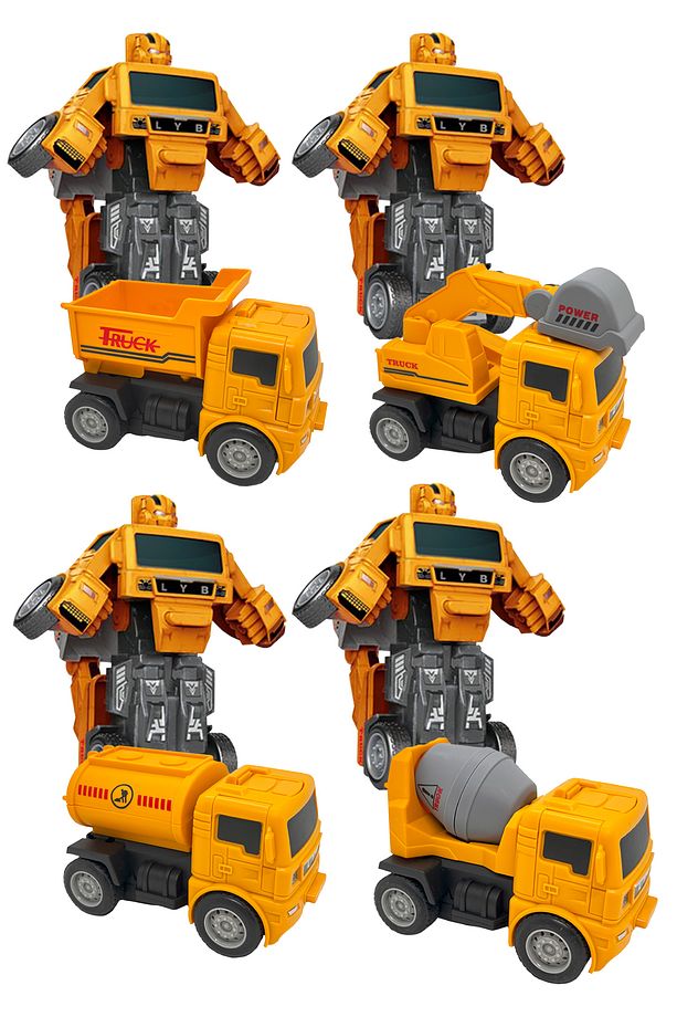 Robota Dönüşebilen Çek Bırak Oyuncak Iş Makineleri / Inşaat Araçları 4 Adet - 6