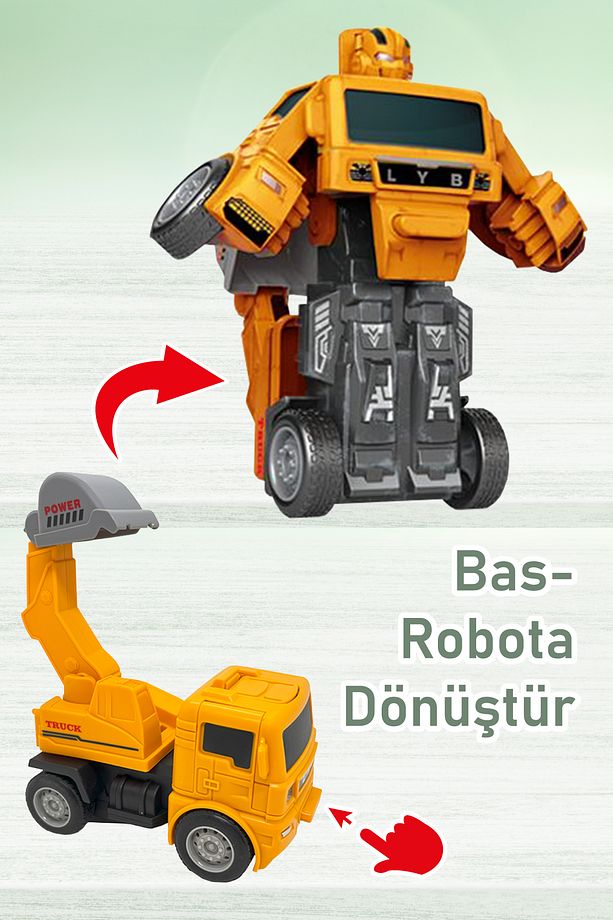 Robota Dönüşebilen Çek Bırak Oyuncak Iş Makineleri / Inşaat Araçları 4 Adet - 3