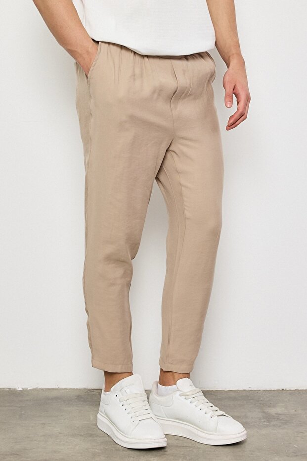 Premium Men's Boyfriend Style Elastic Waist Mink Woven Trousers Ls-23096