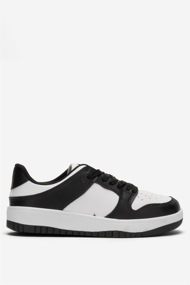 Unisex Lace-Up Sports Sneaker Shoes White - Black