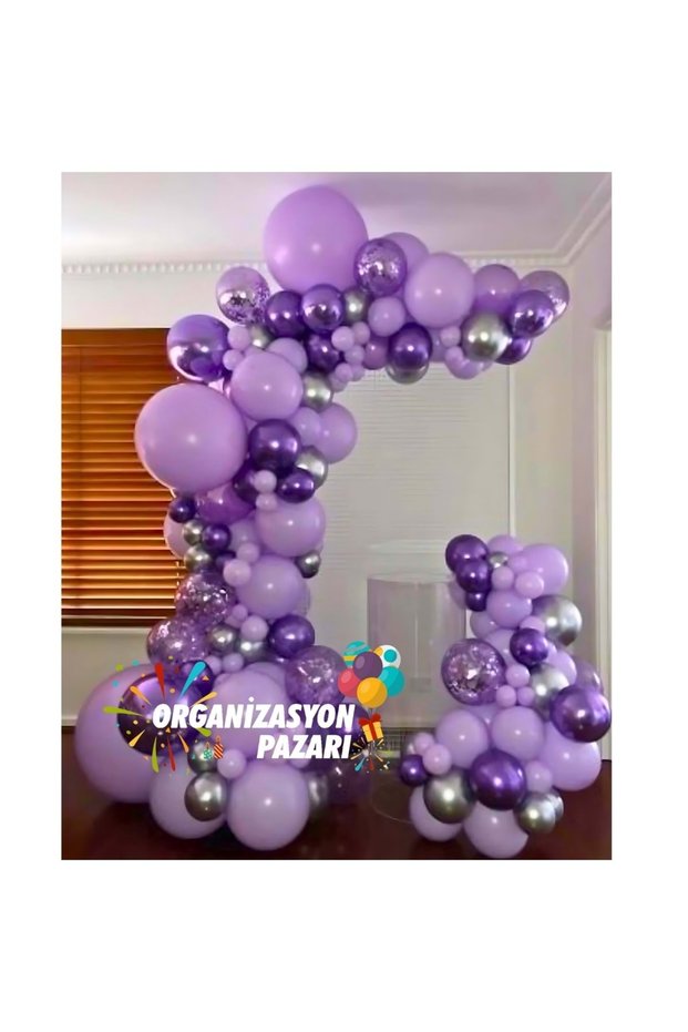 Balloon Set Chrome Purple-Chrome Silver-Macaron Lilac-Purple Set of 60 Balloon Chain
