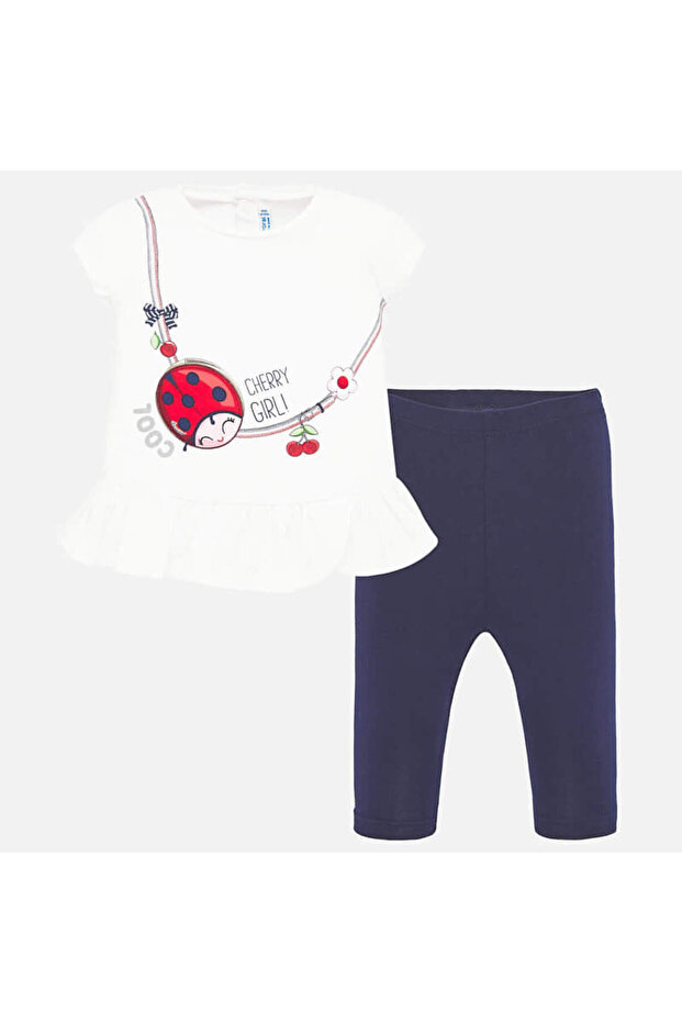 Girl's White T-shirt and Leggins Set - 1715
